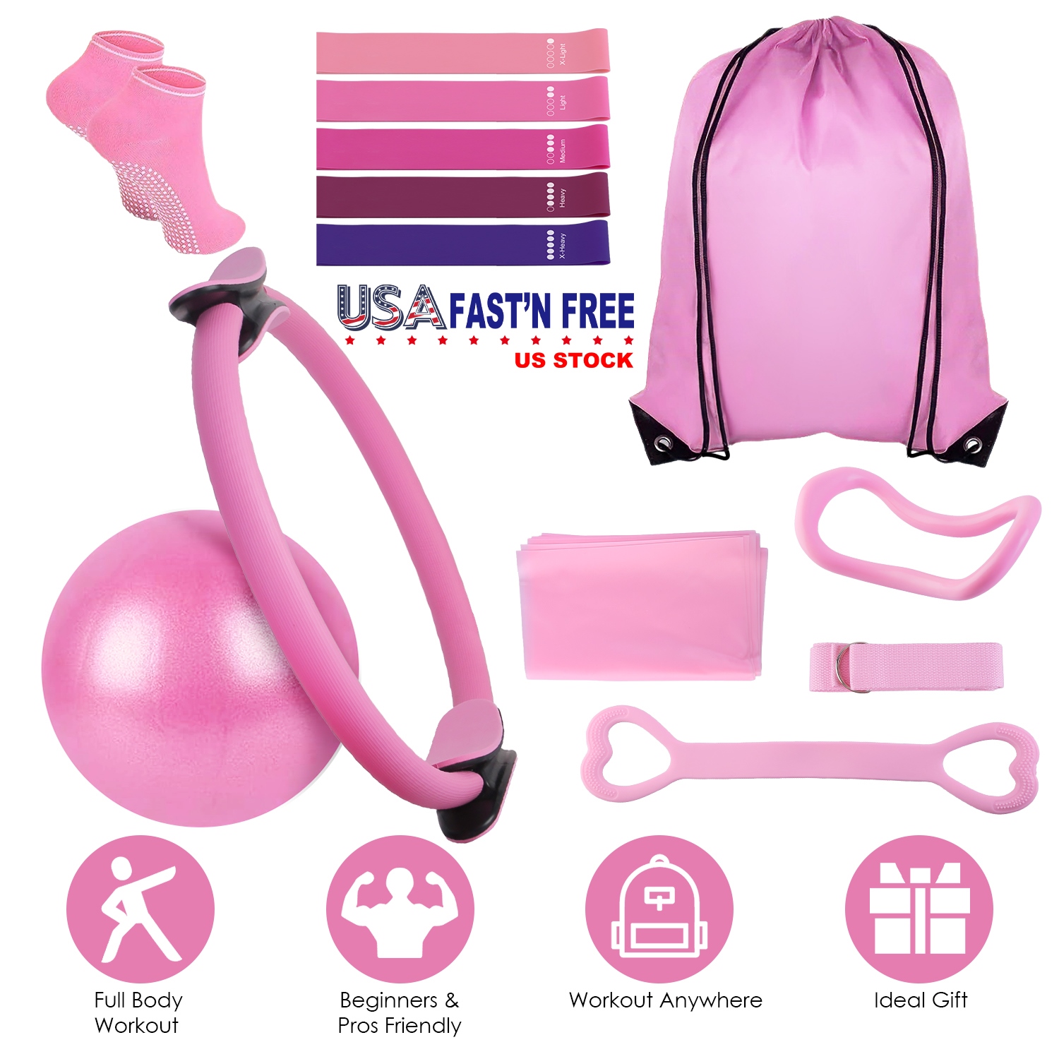 Pilates Toning Ball - USA STOCK 14Pcs Pilates Ring Essentials
